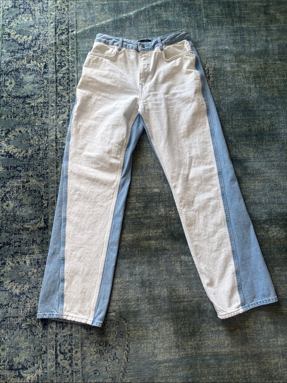 Zara Two-Tone Straight Jeans - White & Light Blue denim